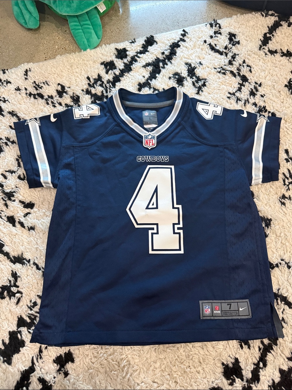 Nike Youth Dallas Cowboys Prescott Navy and White Football Jersey